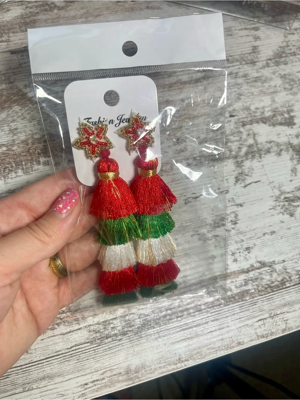 Tassel Fringe Christmas Tree Beaded Dangle Earrings